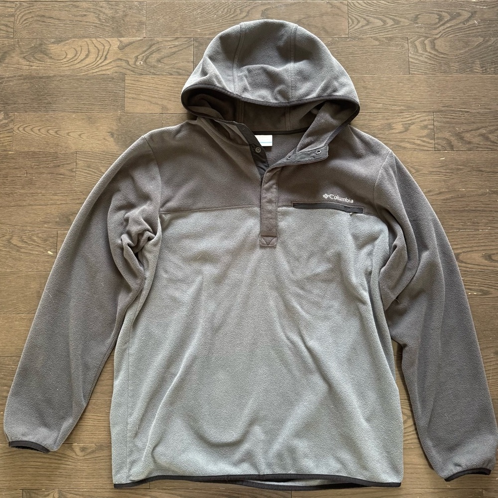 Columbia Men’s Fleece Sweatshirt Gray Pullover Hooded Size Large